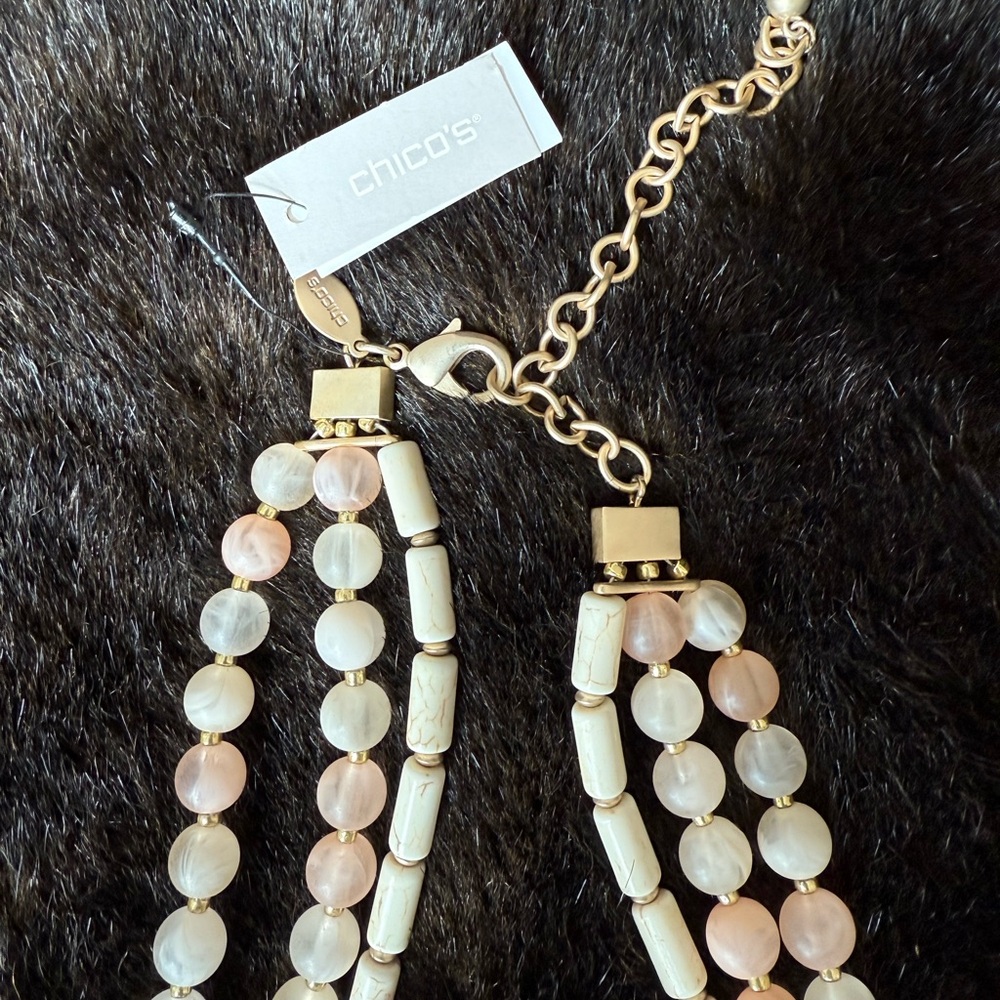 Chico's Peach and Cream Multi-Strand Necklace with Pendant - Picture 3 of 4
